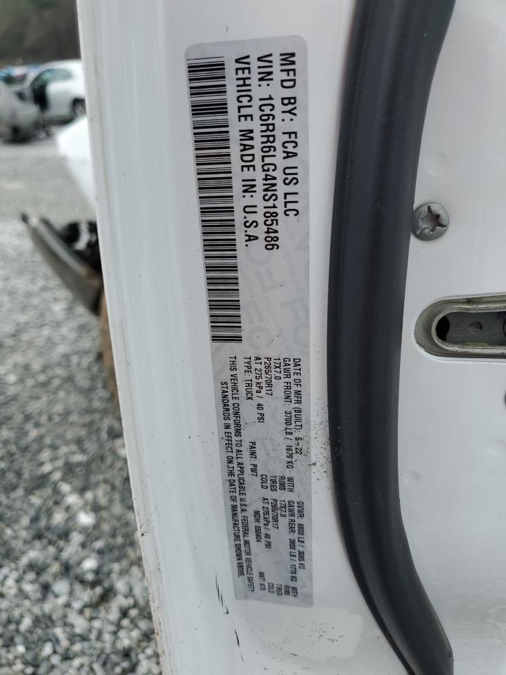 2022 RAM 1500 CLASSIC SLT VIN:1C6RR6LG4NS185486