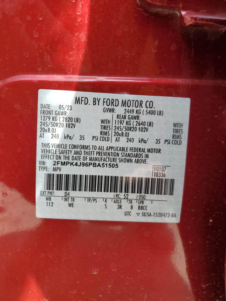2023 FORD EDGE SEL VIN:2FMPK4J96PBA51505