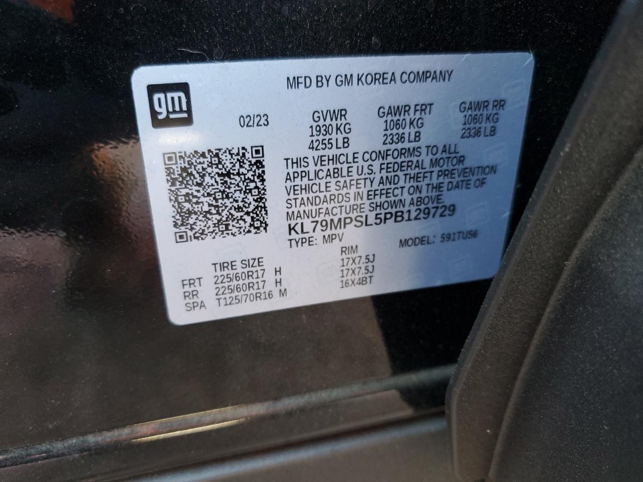 2023 CHEVROLET TRAILBLAZER LT VIN:KL79MPSL5PB129729