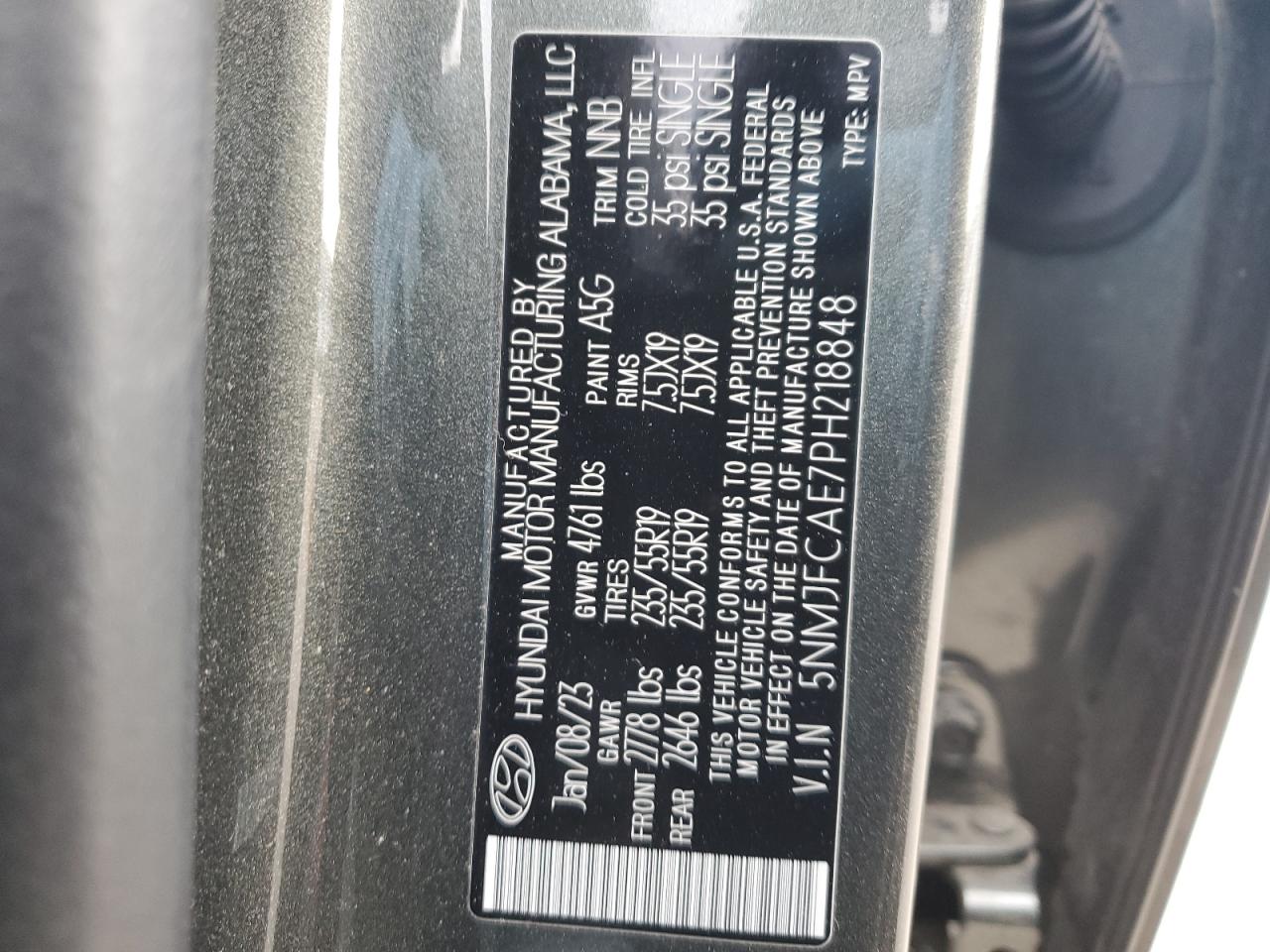 2023 HYUNDAI TUCSON SEL VIN:5NMJFCAE7PH218848