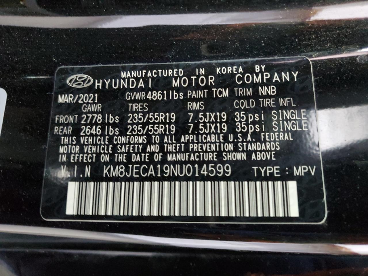 2022 HYUNDAI TUCSON LIMITED VIN:KM8JECA19NU014599