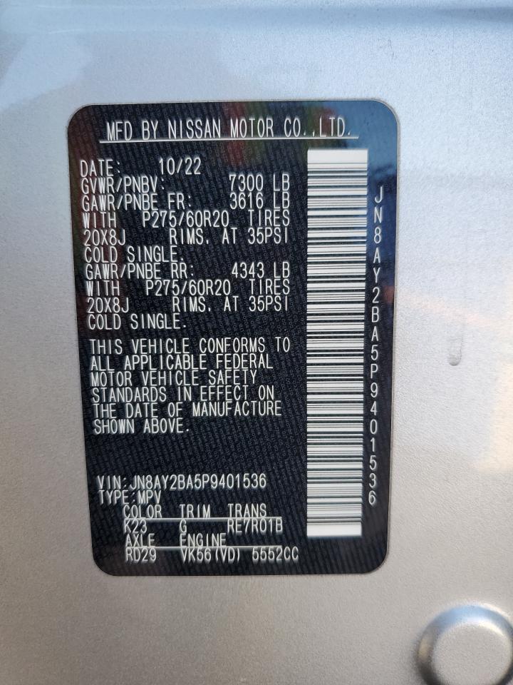 2023 NISSAN ARMADA SL VIN:JN8AY2BA5P9401536