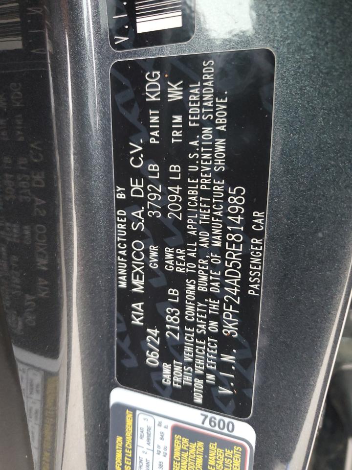 2024 KIA FORTE LX VIN:3KPF24AD5RE814985