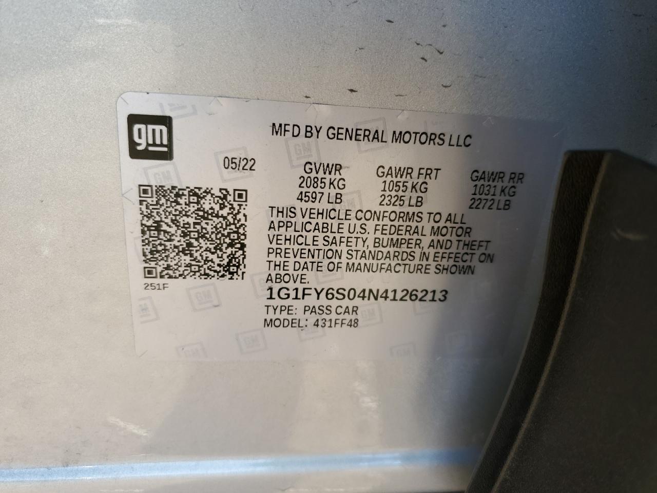 2022 CHEVROLET BOLT EUV LT VIN:1G1FY6S04N4126213