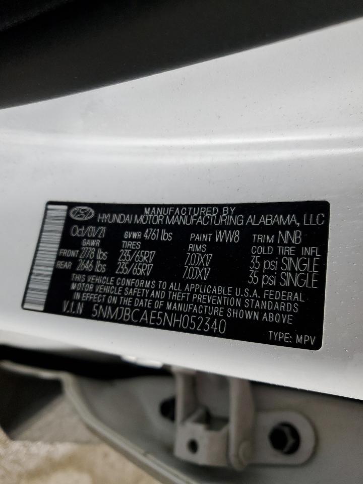 2022 HYUNDAI TUCSON SEL VIN:5NMJBCAE5NH052340