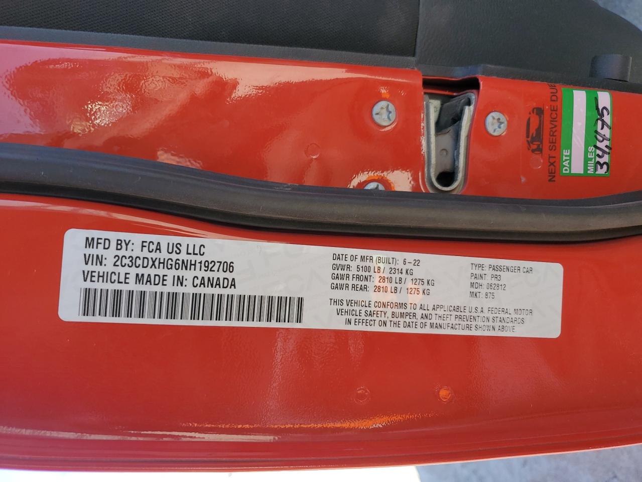 2022 DODGE CHARGER GT VIN:2C3CDXHG6NH192706