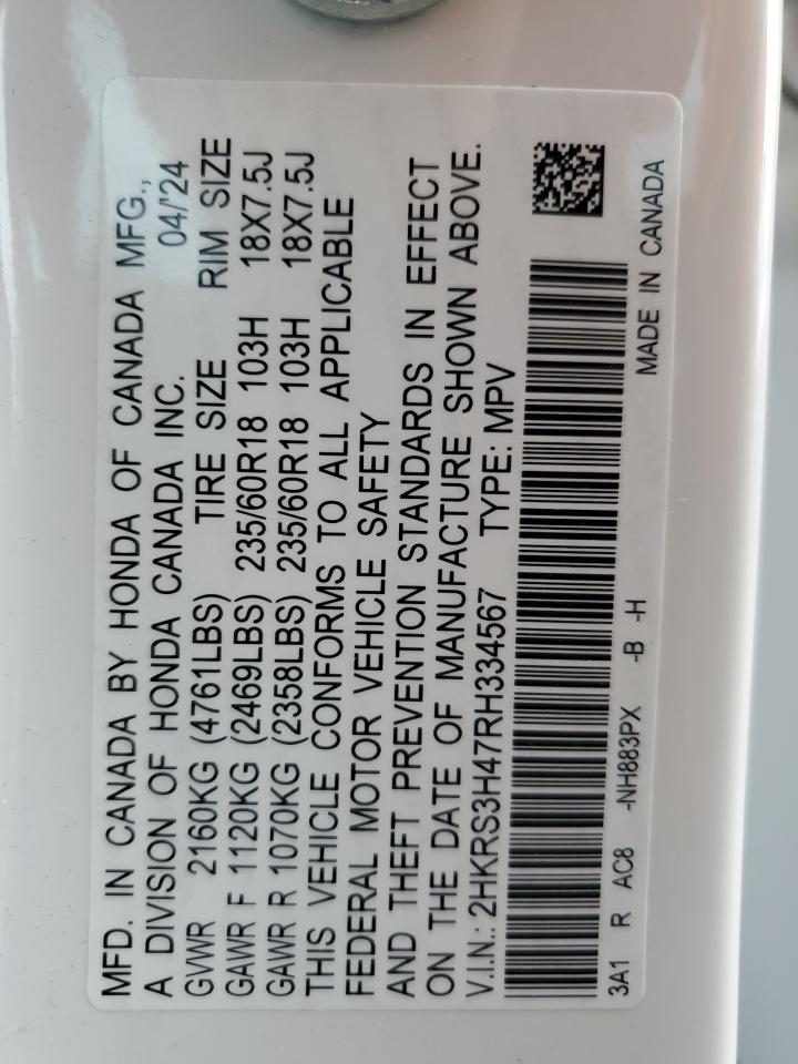 2024 HONDA CR-V EX VIN:2HKRS3H47RH334567