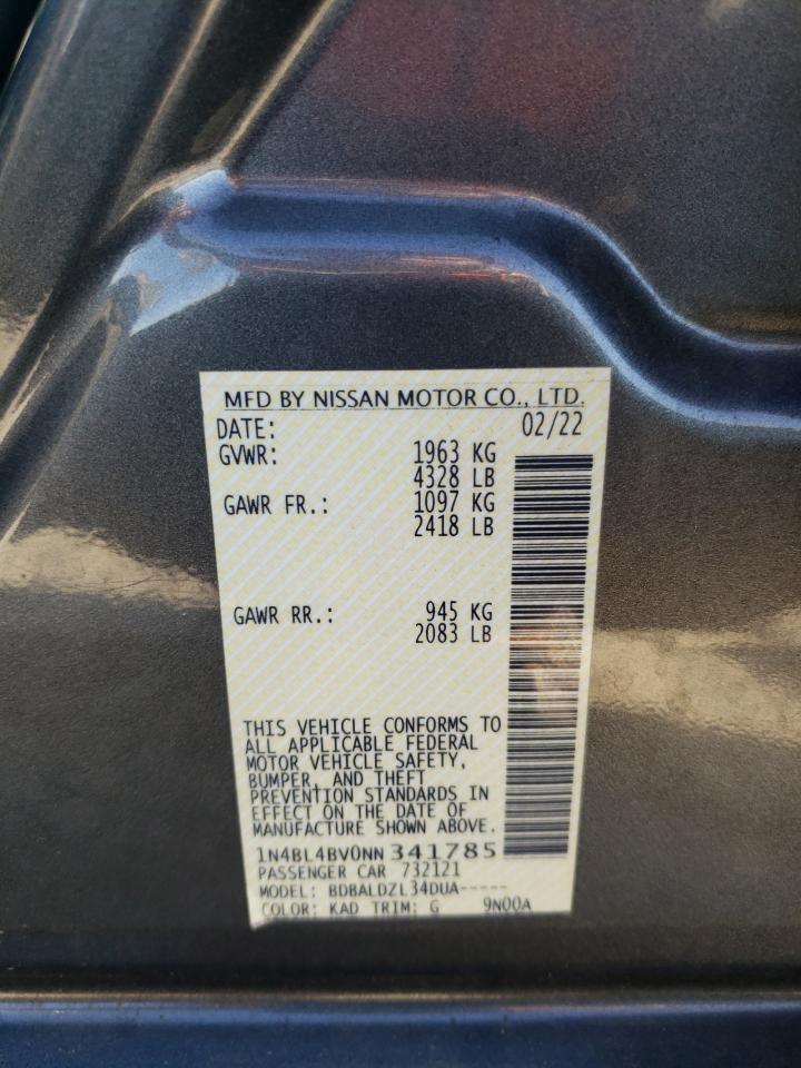 2022 NISSAN ALTIMA S VIN:1N4BL4BV0NN341785