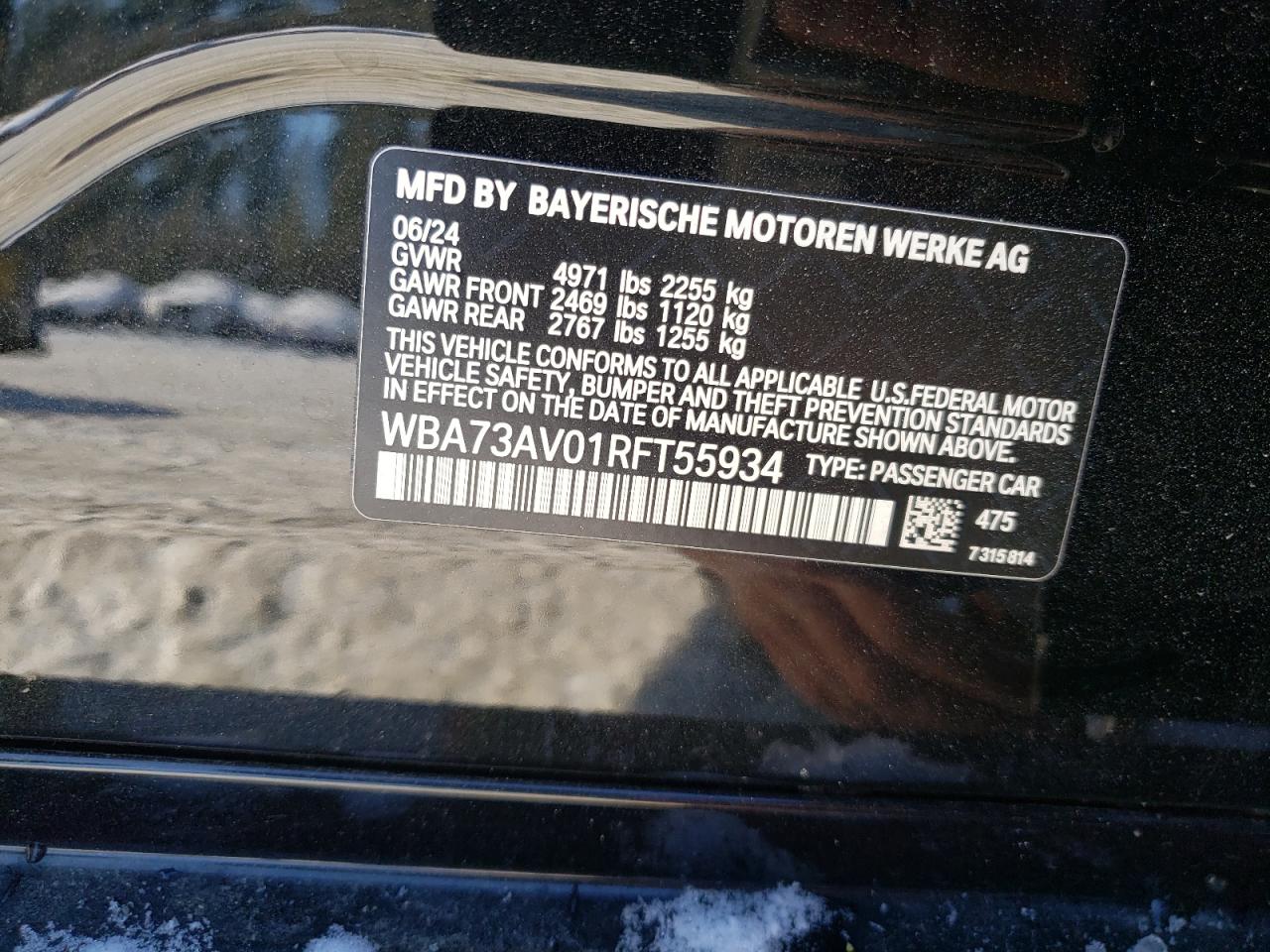 2024 BMW 430XI GRAN COUPE VIN:WBA73AV01RFT55934