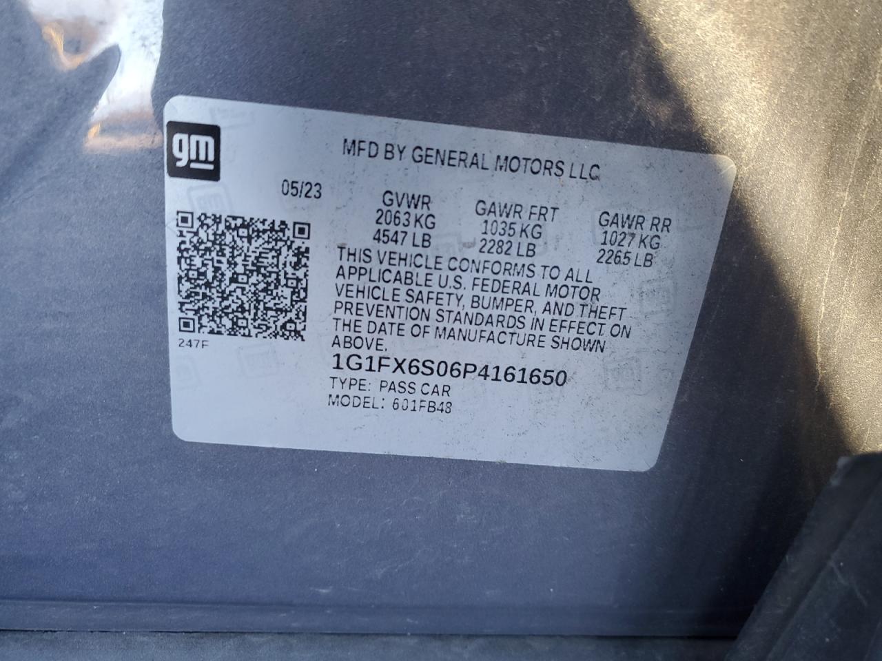 2023 CHEVROLET BOLT EV 2LT VIN:1G1FX6S06P4161650