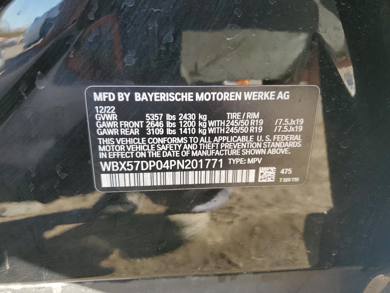 2023 BMW X3 XDRIVE30I VIN:WBX57DP04PN201771