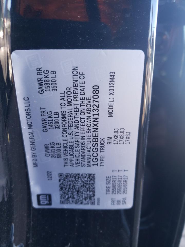 2022 CHEVROLET COLORADO  VIN:1GCGSBENXN1327080