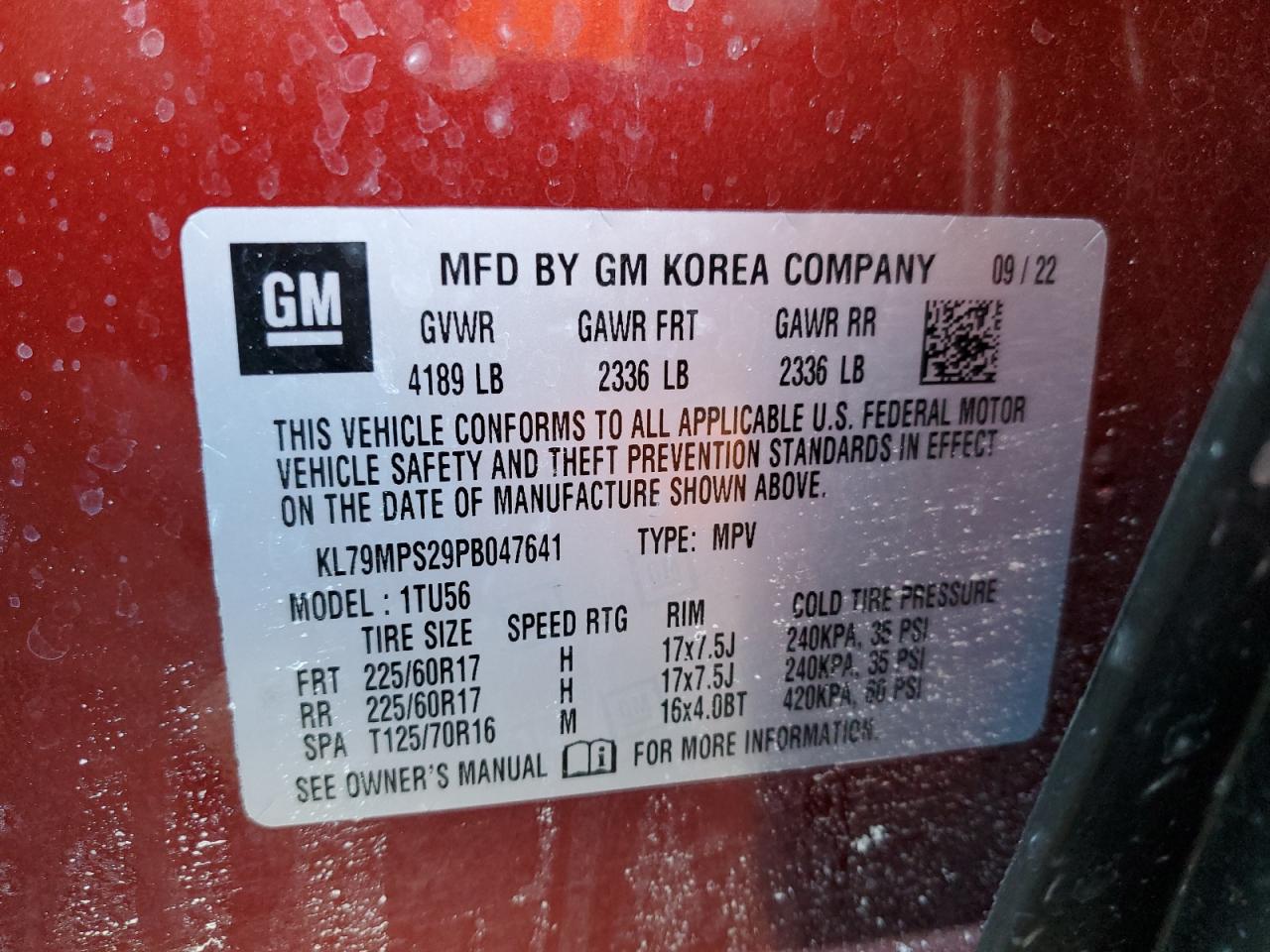 2023 CHEVROLET TRAILBLAZER LT VIN:KL79MPS29PB047641