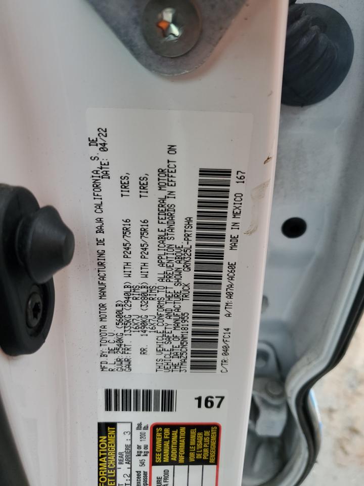 2022 TOYOTA TACOMA DOUBLE CAB VIN:3TMAZ5CN5NM181955