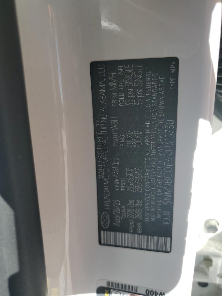 2024 HYUNDAI TUCSON SEL VIN:5NMJBCDE6RH315730