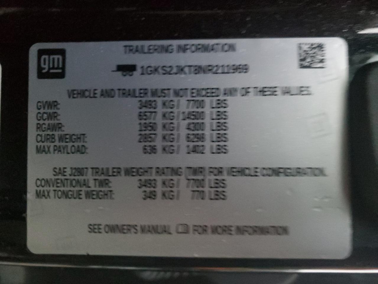 2022 GMC YUKON XL DENALI VIN:1GKS2JKT8NR211969