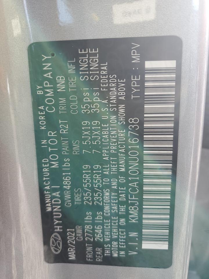 2022 HYUNDAI TUCSON SEL CONVENIENCE VIN:KM8JFCA10NU016738