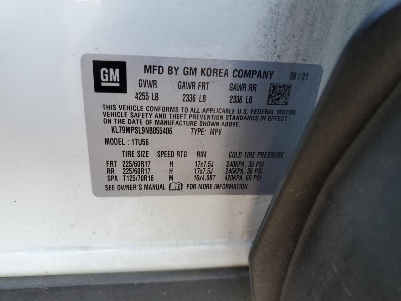 2022 CHEVROLET TRAILBLAZER LT VIN:KL79MPSL9NB055406