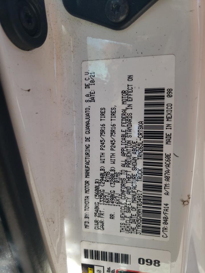 2022 TOYOTA TACOMA ACCESS CAB VIN:3TYRX5GN9NT034917