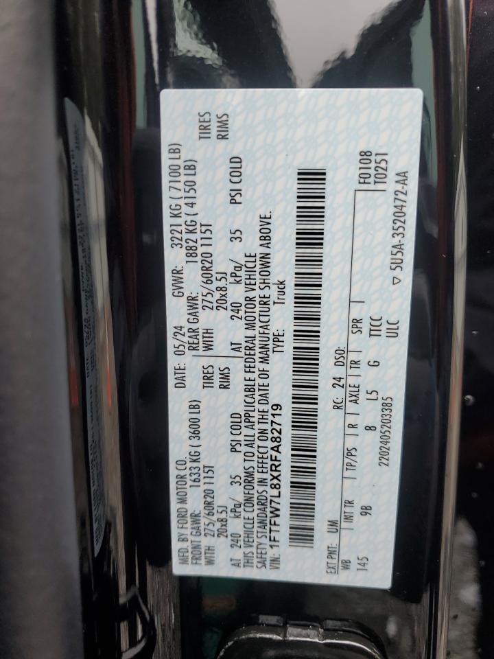 2024 FORD F150 PLATINUM VIN:1FTFW7L8XRFA82719