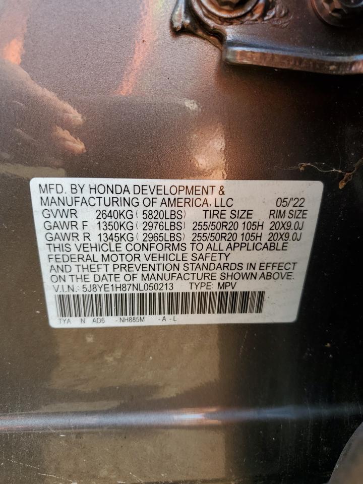 2022 ACURA MDX ADVANCE VIN:5J8YE1H87NL050213