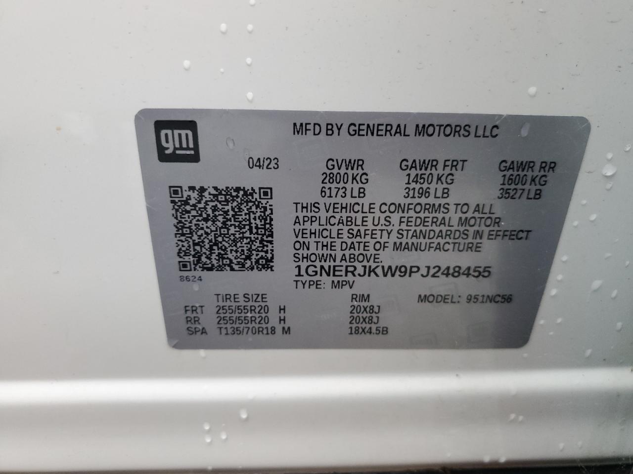 2023 CHEVROLET TRAVERSE RS VIN:1GNERJKW9PJ248455