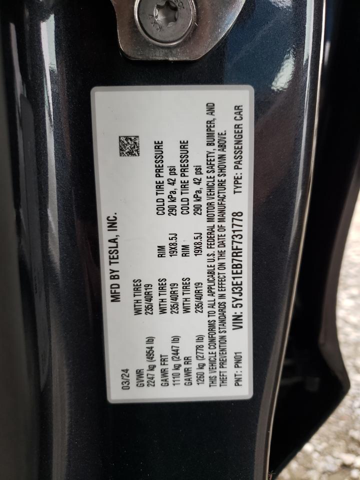 2024 TESLA MODEL 3  VIN:5YJ3E1EB7RF731778