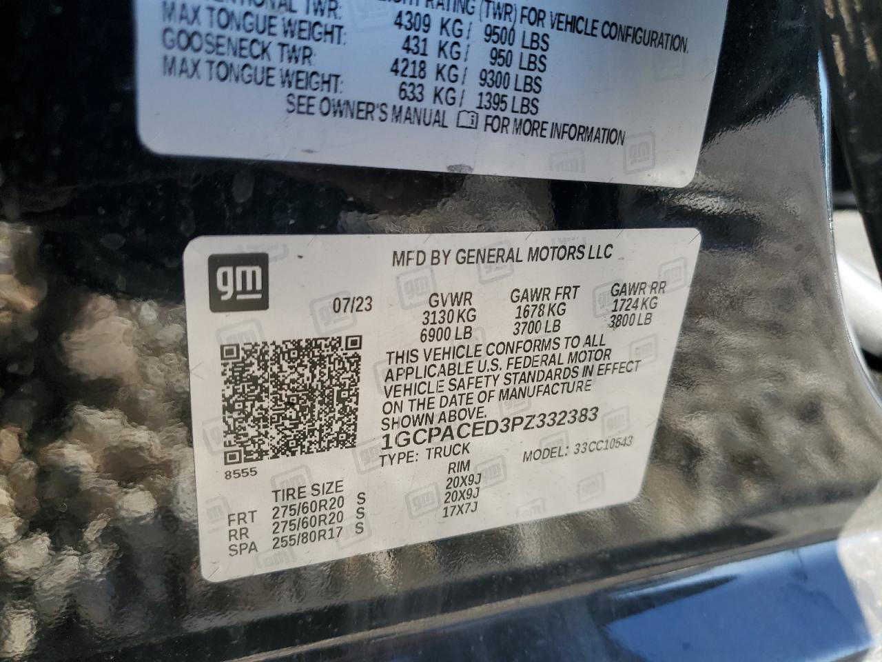 2023 CHEVROLET SILVERADO C1500 LT VIN:1GCPACED3PZ332383