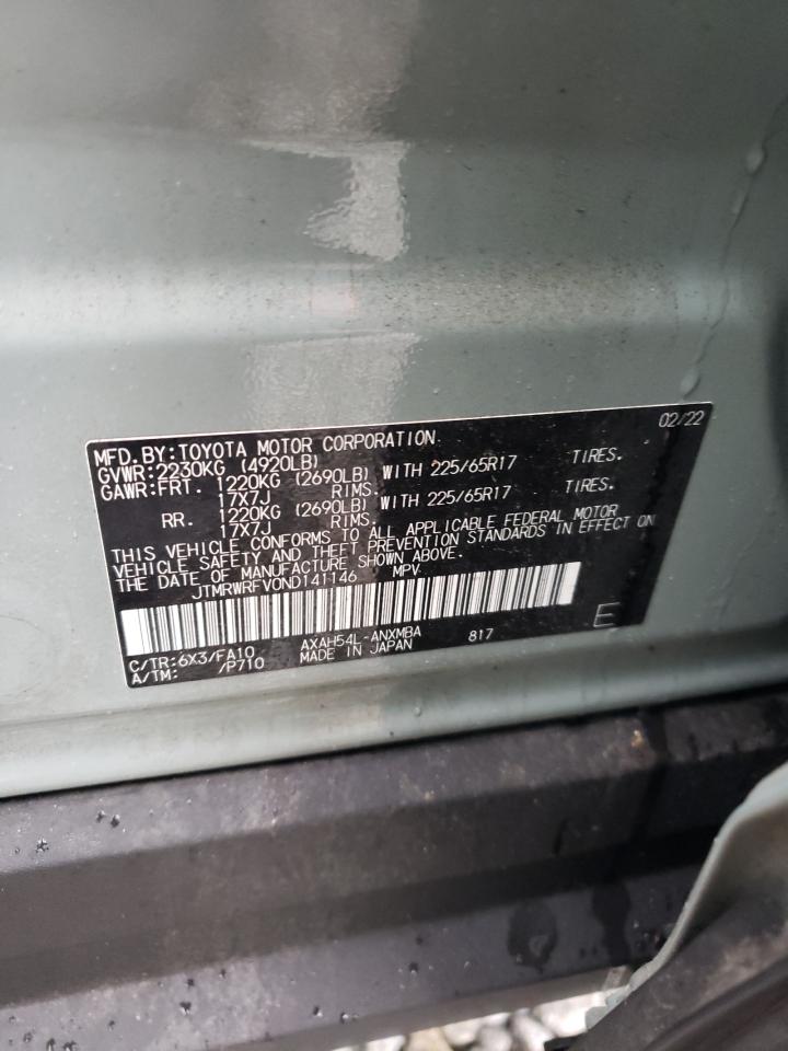 2022 TOYOTA RAV4 XLE VIN:JTMRWRFV0ND141146