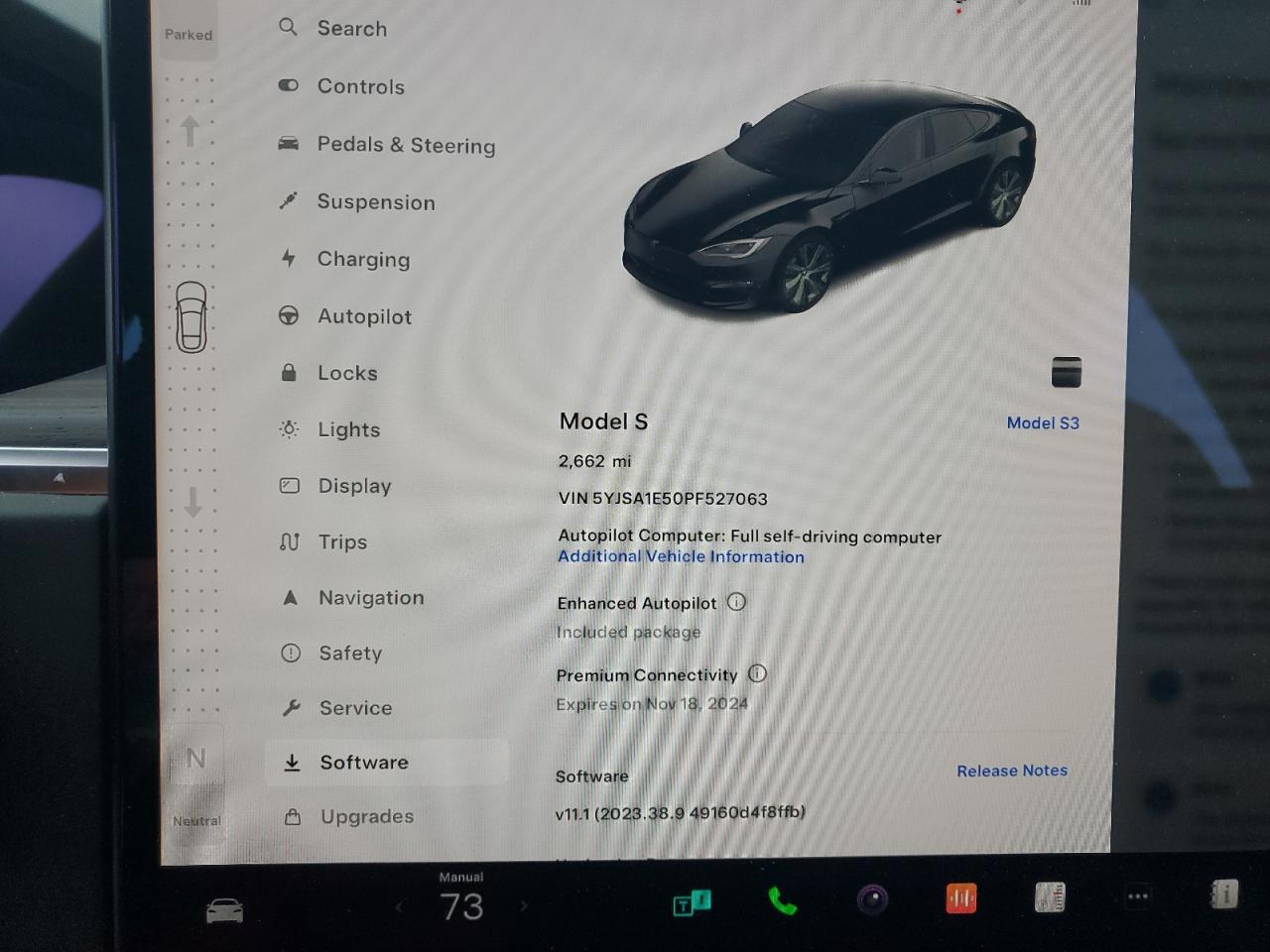 2023 TESLA MODEL S  VIN:5YJSA1E50PF527063