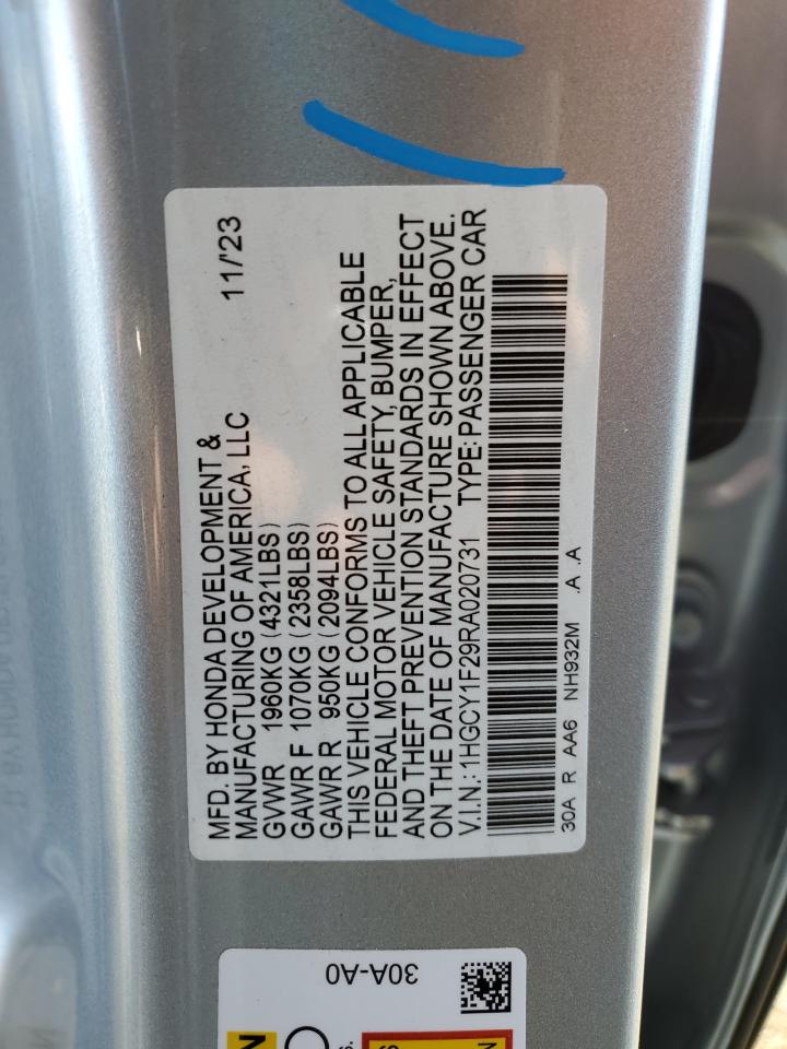 2024 HONDA ACCORD LX VIN:1HGCY1F29RA020731