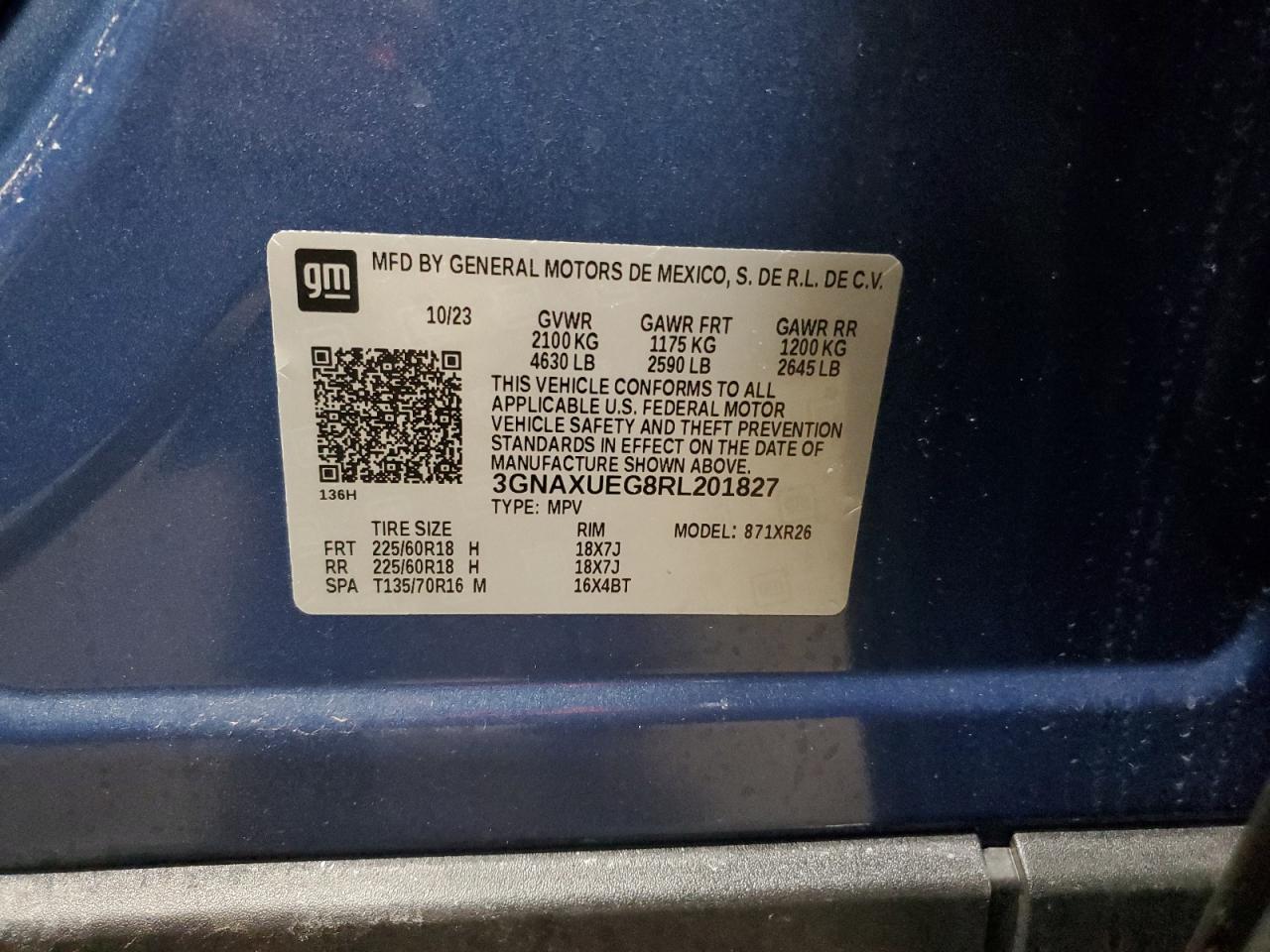 2024 CHEVROLET EQUINOX LT VIN:3GNAXUEG8RL201827