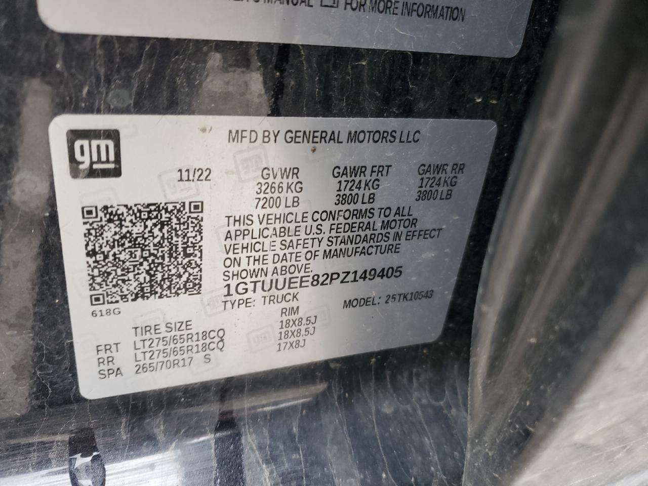 2023 GMC SIERRA K1500 AT4 VIN:1GTUUEE82PZ149405