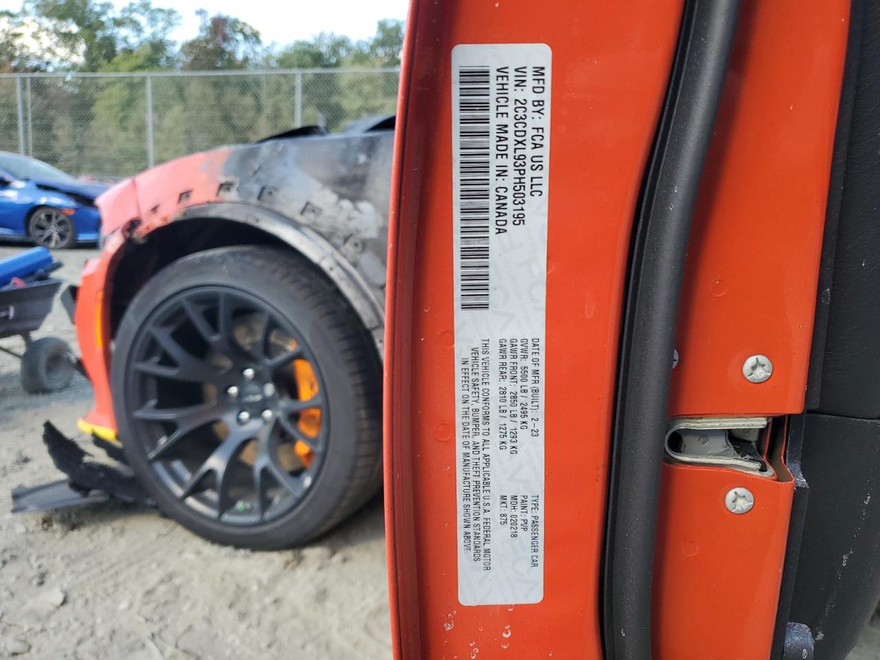 2023 DODGE CHARGER SRT HELLCAT VIN:2C3CDXL93PH503195