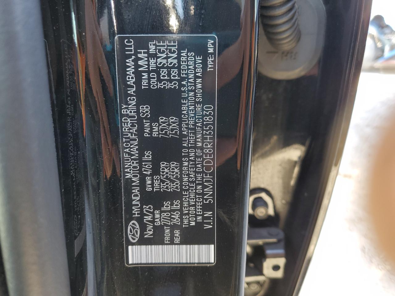 2024 HYUNDAI TUCSON SEL VIN:5NMJFCDE8RH351830