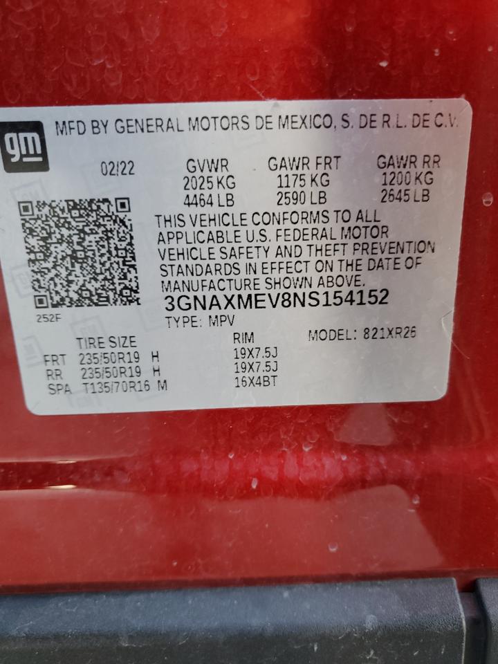 2022 CHEVROLET EQUINOX RS VIN:3GNAXMEV8NS154152