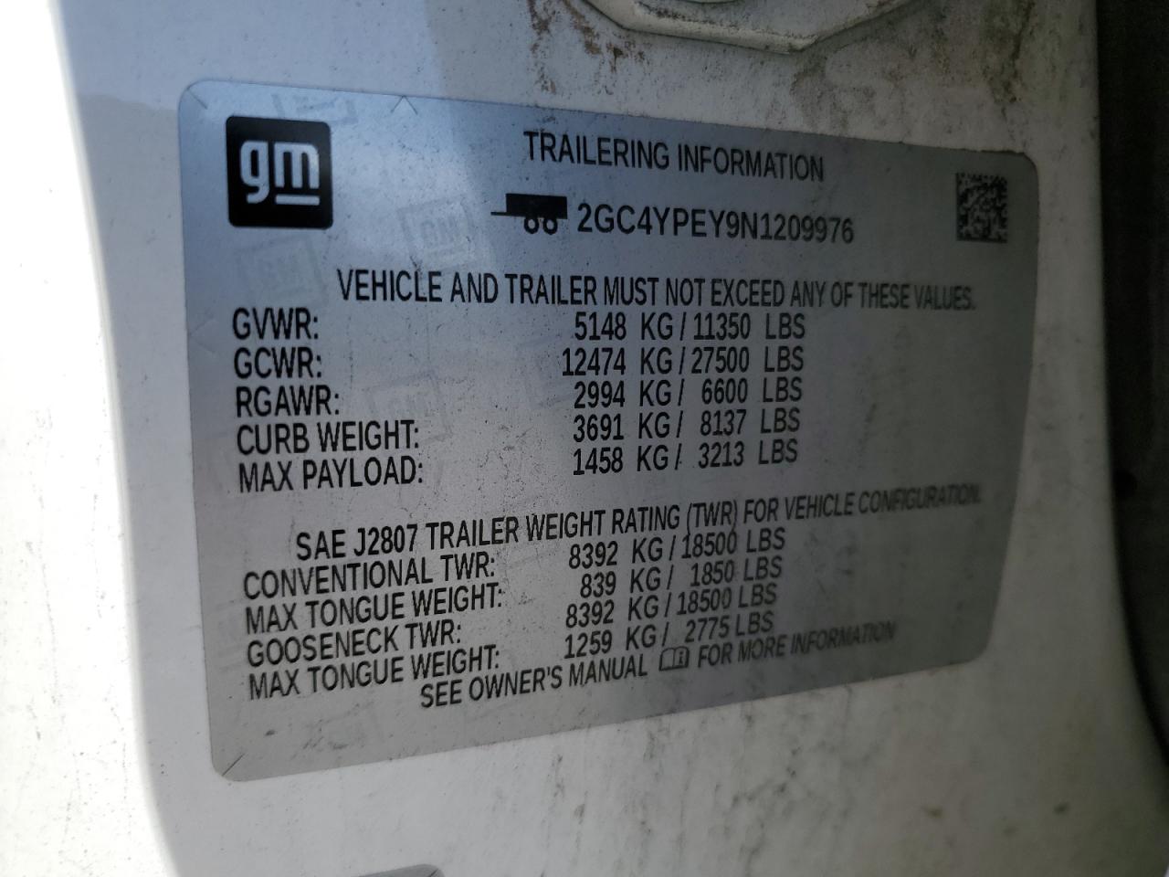 2022 CHEVROLET SILVERADO K2500 HEAVY DUTY LTZ VIN:2GC4YPEY9N1209976