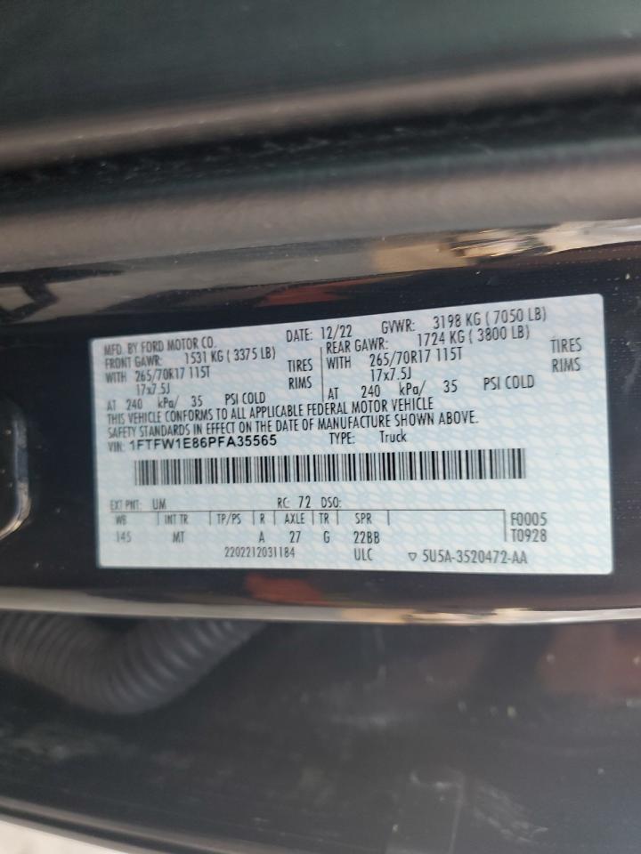 2023 FORD F150 SUPERCREW VIN:1FTFW1E86PFA35565