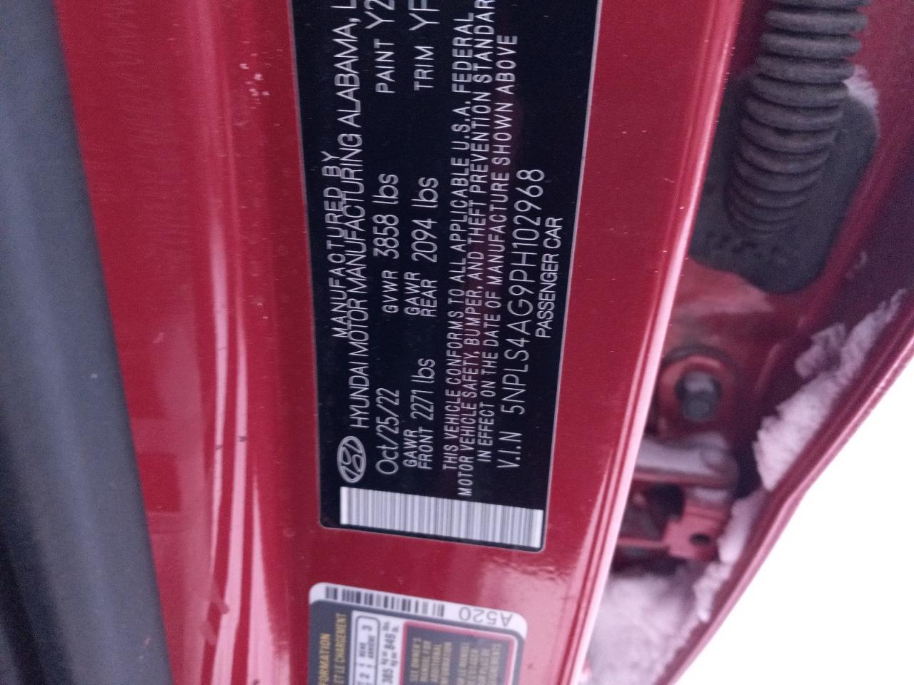 2023 HYUNDAI ELANTRA SEL VIN:5NPLS4AG9PH102968