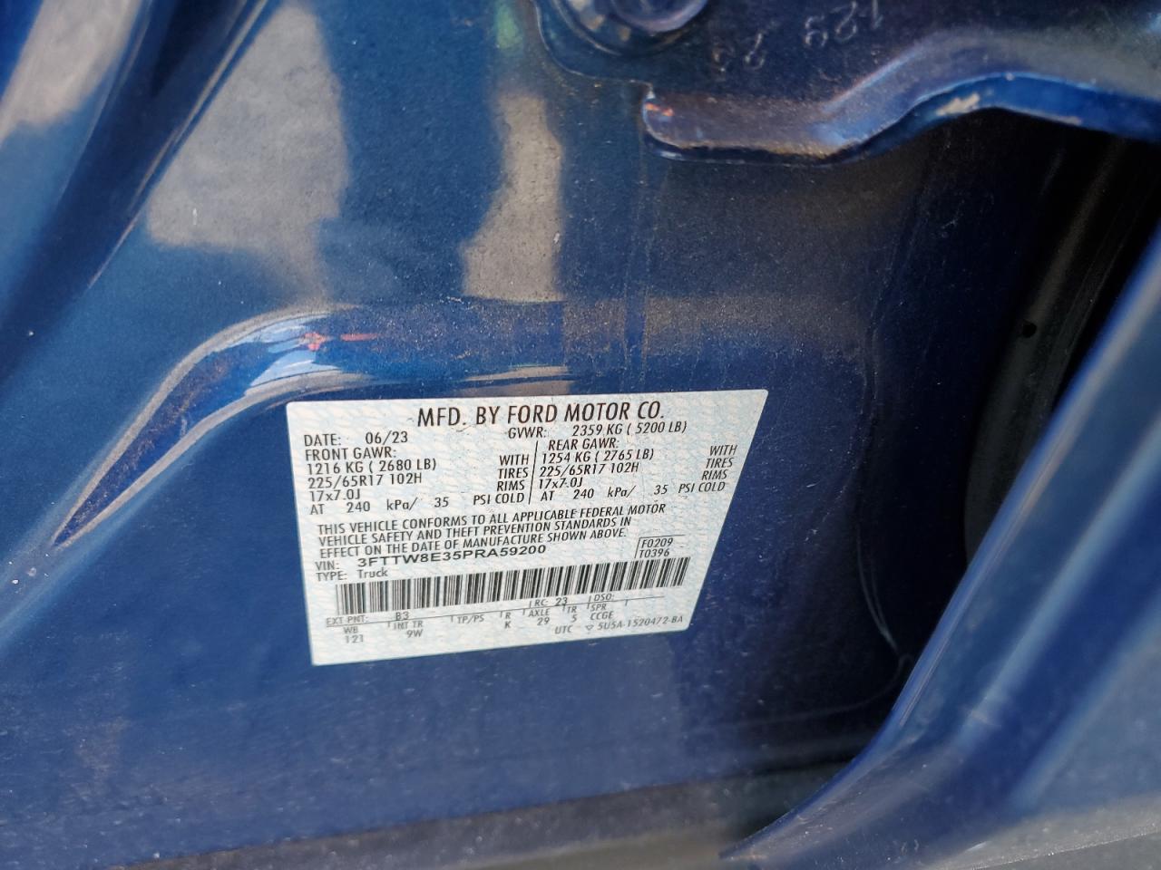 2023 FORD MAVERICK XL VIN:3FTTW8E35PRA59200