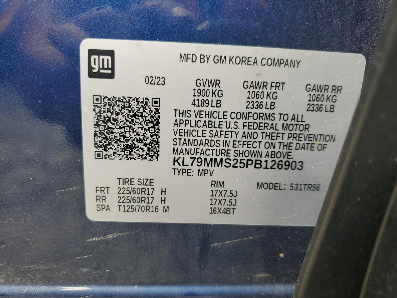 2023 CHEVROLET TRAILBLAZER LS VIN:KL79MMS25PB126903