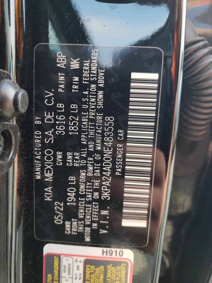 2022 KIA RIO LX VIN:3KPA24AD0NE483558