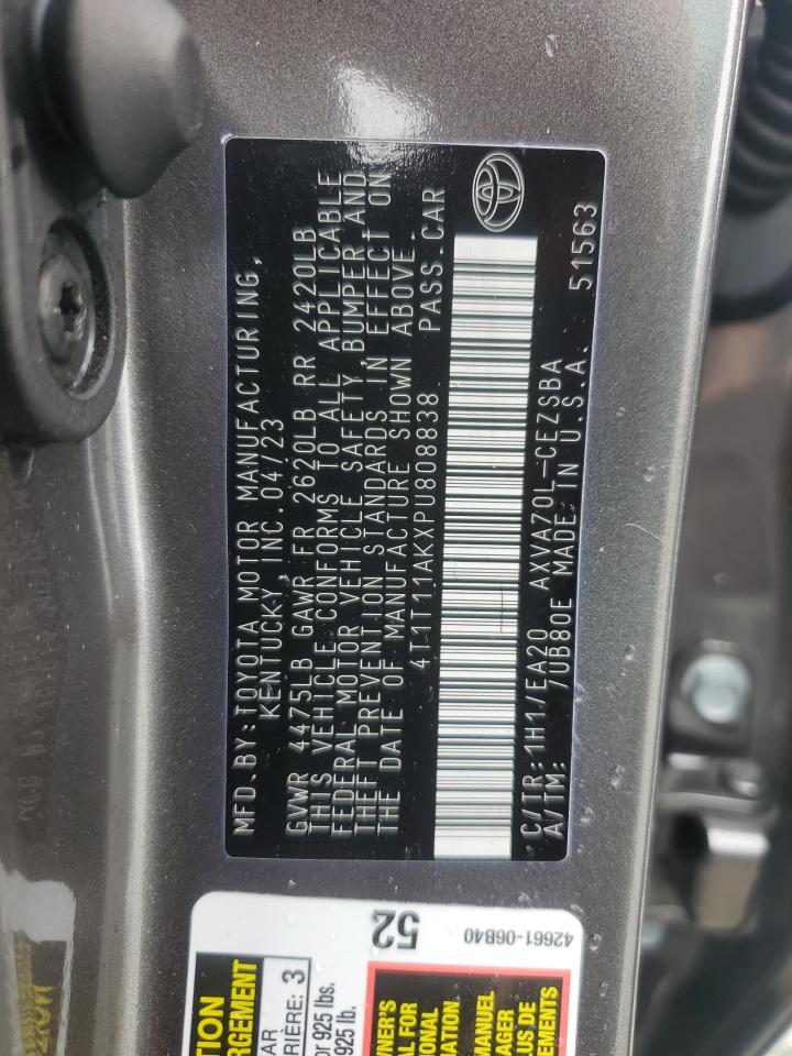 2023 TOYOTA CAMRY SE NIGHT SHADE VIN:4T1T11AKXPU808838
