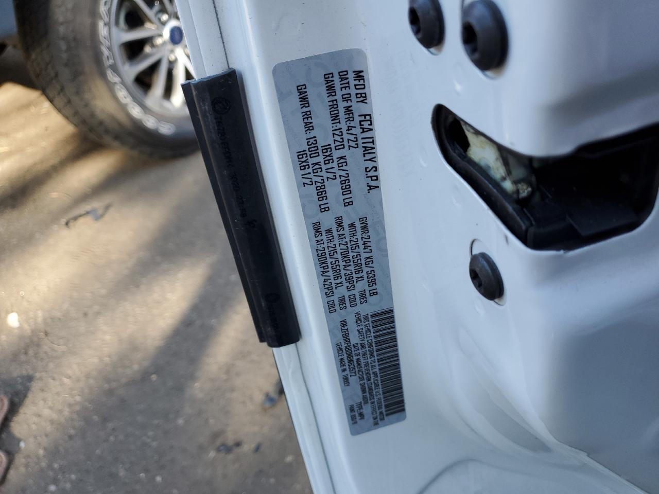 2022 RAM PROMASTER CITY TRADESMAN VIN:ZFBHRFAB0N6W63572