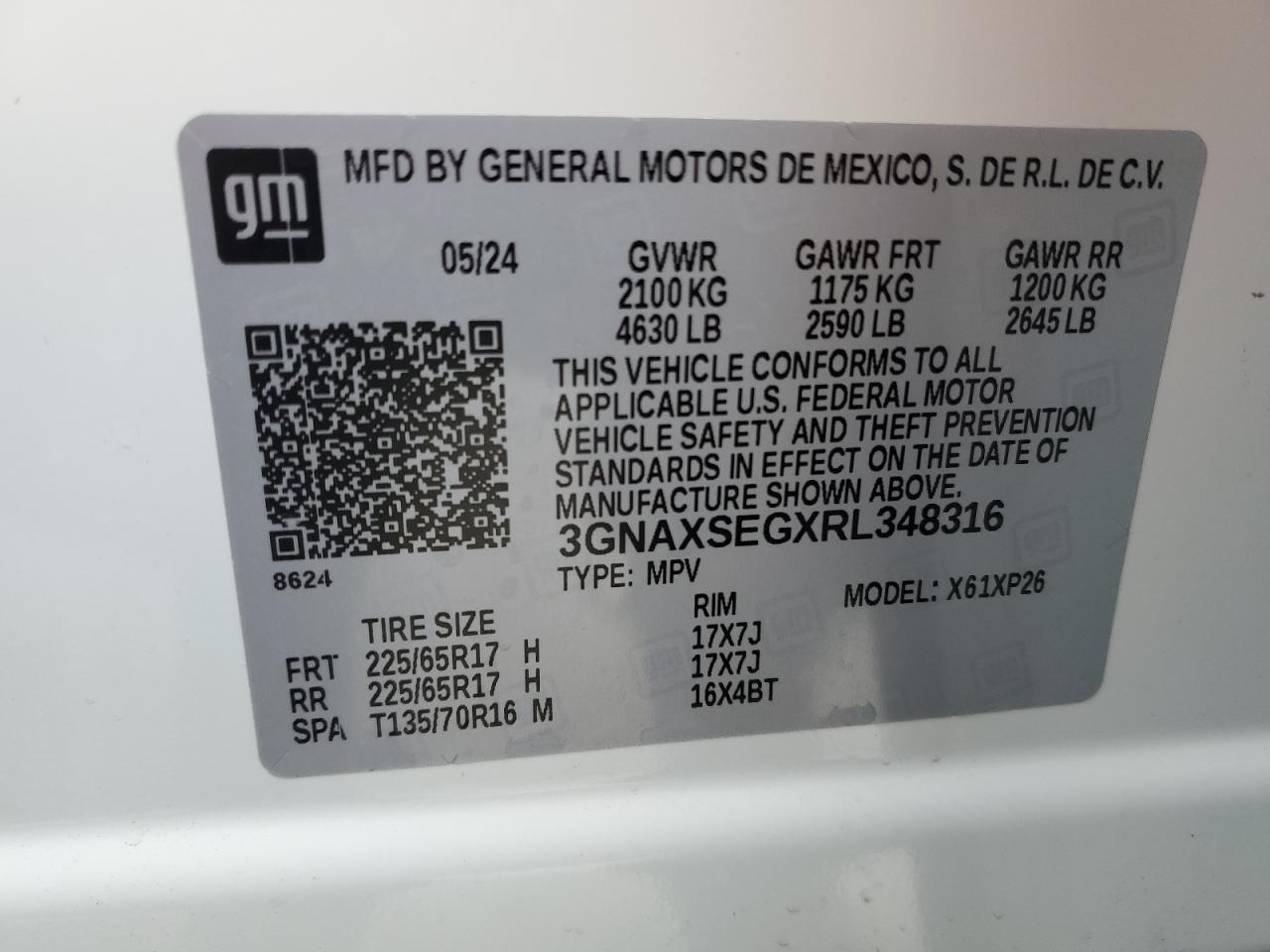 2024 CHEVROLET EQUINOX LS VIN:3GNAXSEGXRL348316