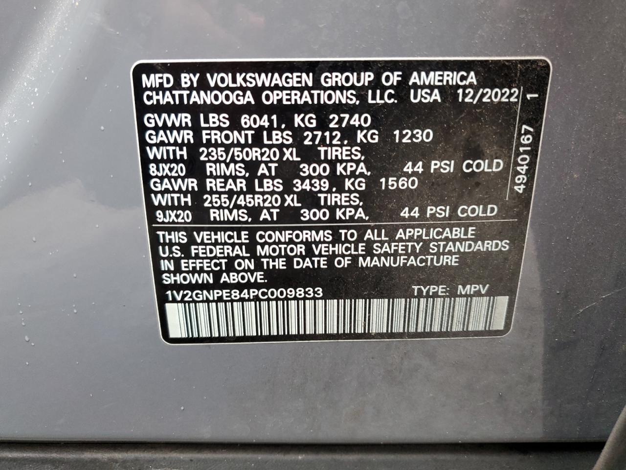 2023 VOLKSWAGEN ID.4 PRO S VIN:1V2GNPE84PC009833