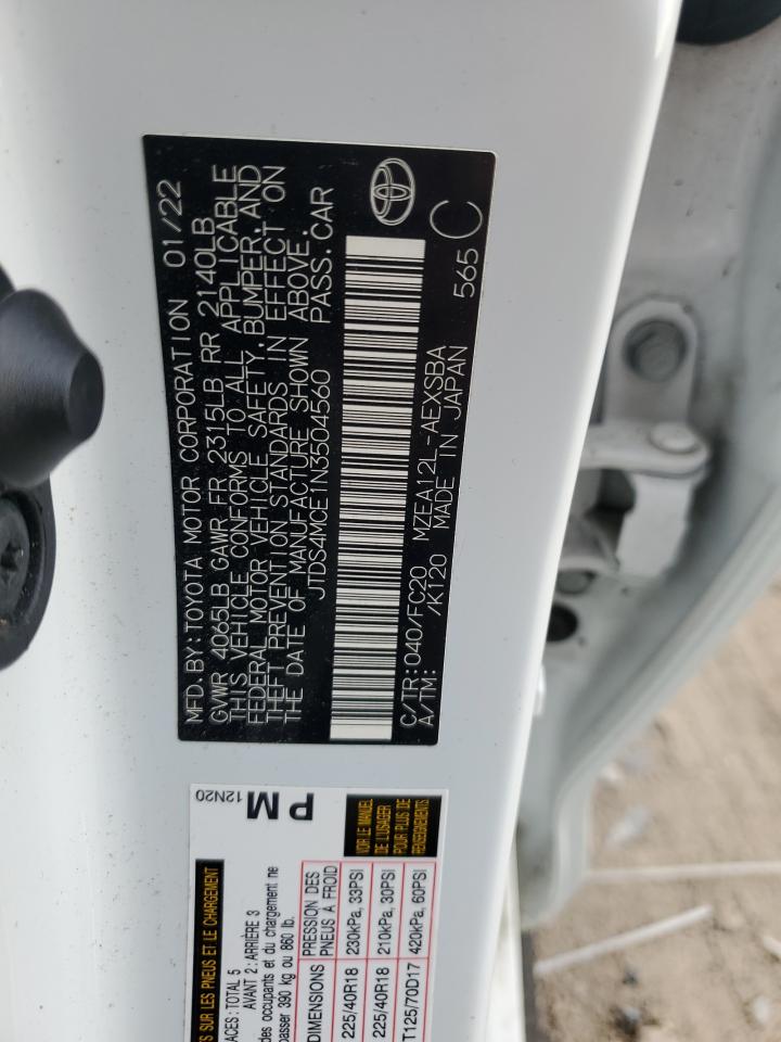 2022 TOYOTA COROLLA SE VIN:JTDS4MCE1N3504560