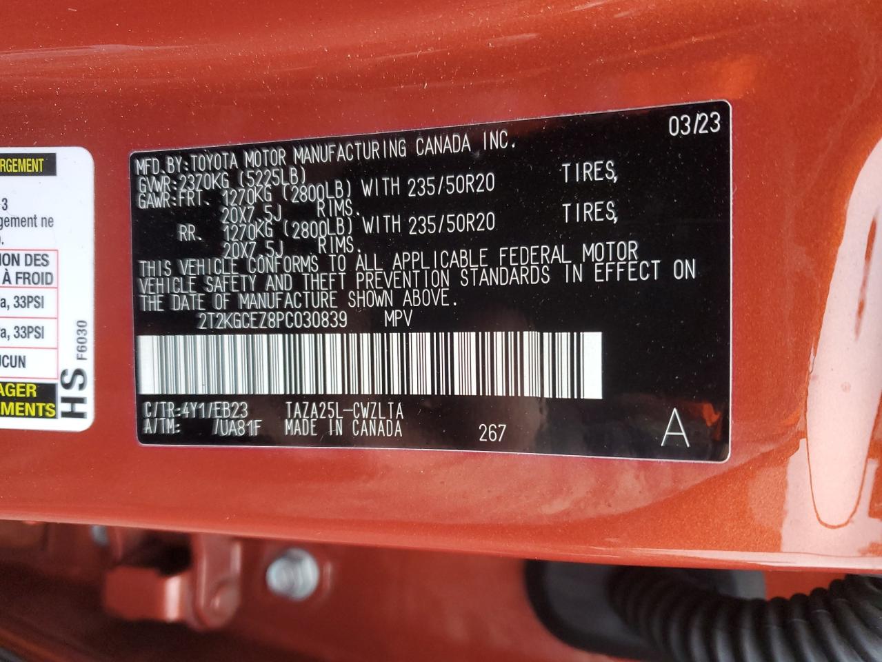 2023 LEXUS NX 350 VIN:2T2KGCEZ8PC030839