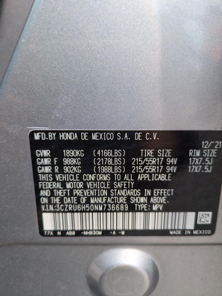 2022 HONDA HR-V EX VIN:3CZRU6H50NM736689