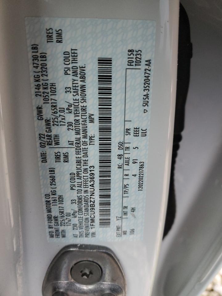 2022 FORD ESCAPE SE VIN:1FMCU9BZ7NUA36913
